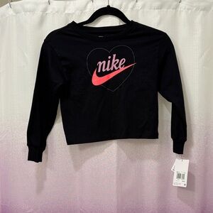 Nike Kids Black Long Sleeve Tee with Pink Logo